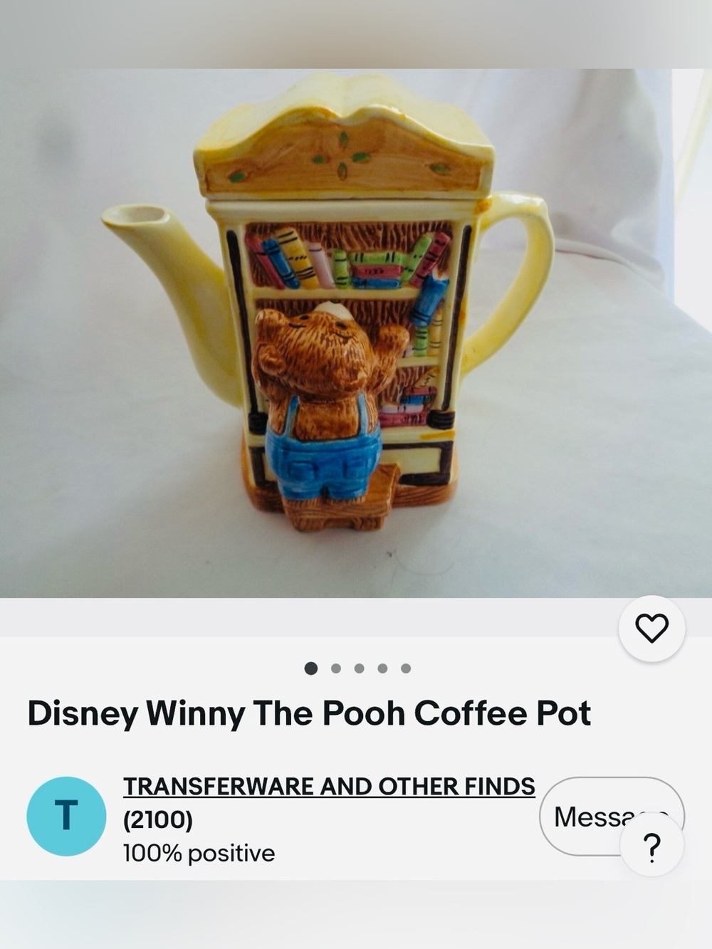 #3236*”4x7”Disney Yellow Winnie the Pooh Bookcase Teapot